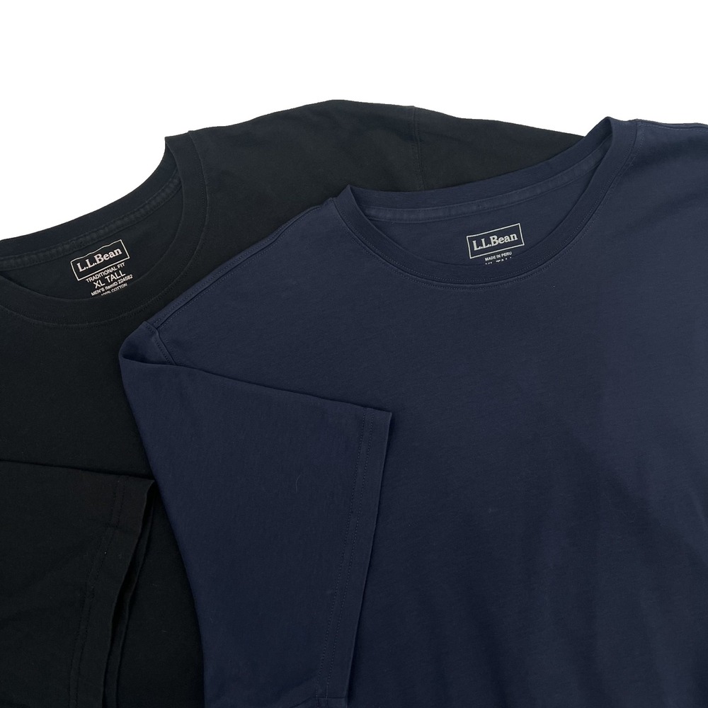 LL BEAN Men's XLT LOT OF 2 Cotton/Pima Cotton Short-Sleeve T-Shirts-Black/Navy